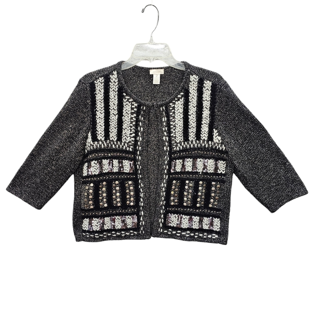 Chico's Cardigan Sweater Women's Size Large Chico's Size 2 Black Silver Sequins